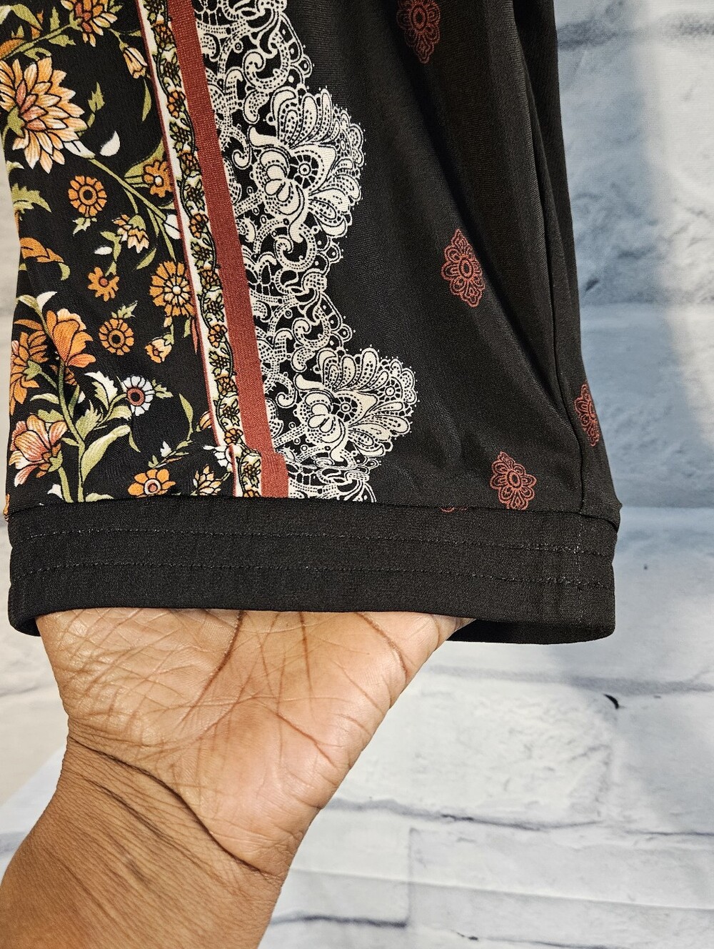 Susan Graver Black Wide-Leg Printed Pants with Rust Motifs - Picture 5 of 8